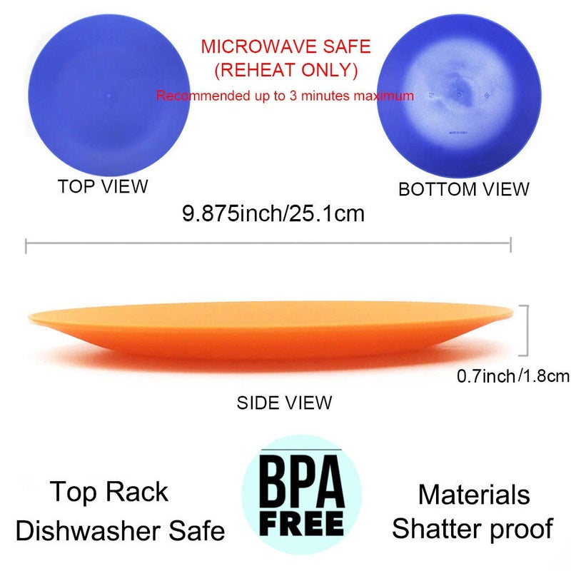 KX-WARE Plastic Plates Set of 12 - Unbreakable and Reusable 9.875 inches Dinner Plates, Multicolor | Dishwasher Safe, BPA Free - Image 2